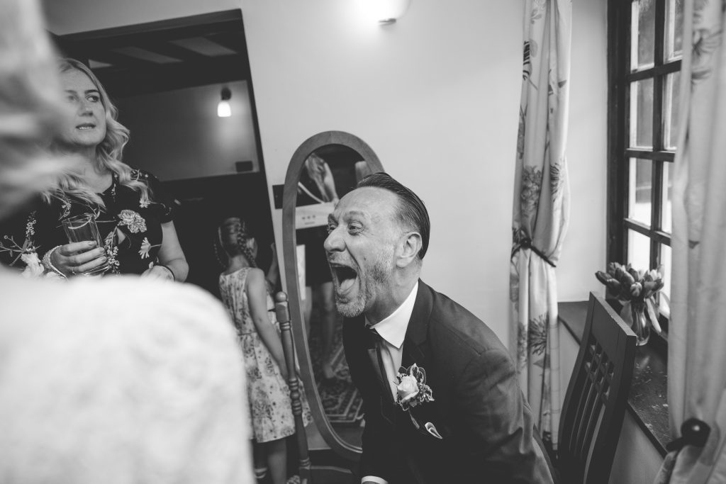 wedding guest at the Mytton and Mermaid laughing