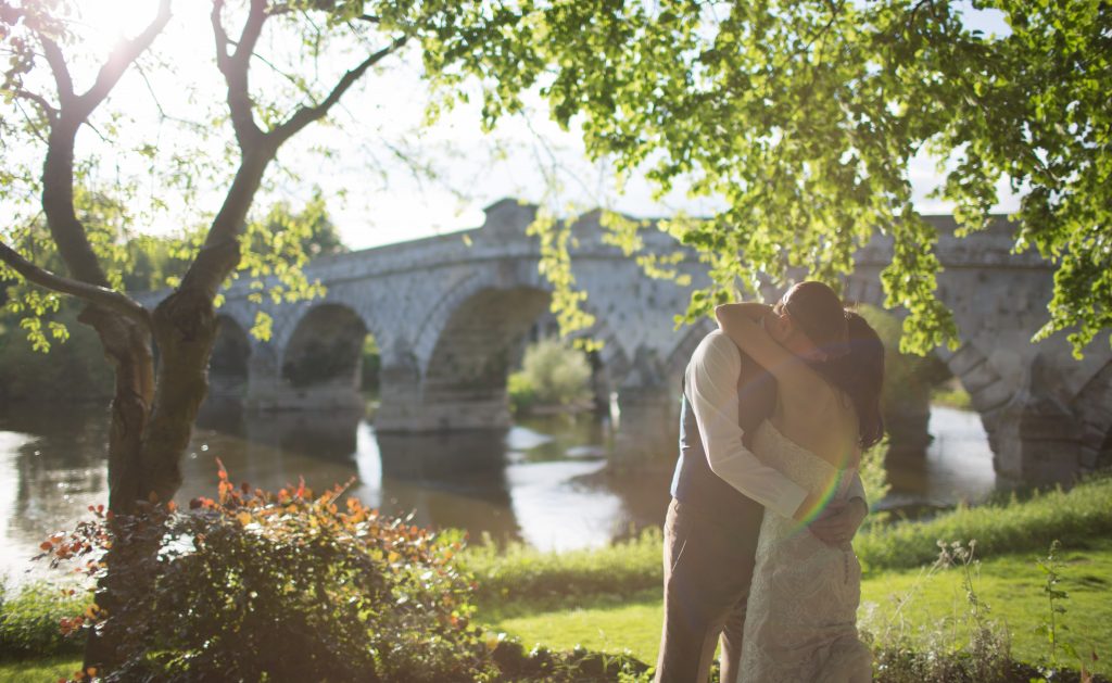 Couple doing first dance outside the Mytton and Mermaid